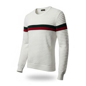 TM Exposure Classic Crew Neck Sweater in White Green and Red Stripes